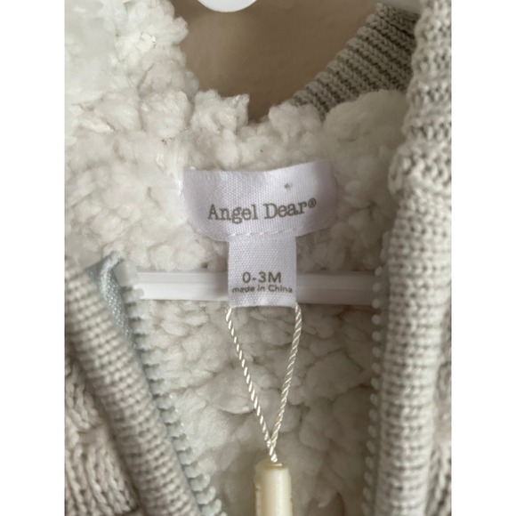 NWT Angel Dear 0-3M Chunky Hooded Cable Knit Sweater Onesie Snowsuit Sherpa Warm - Picture 2 of 5